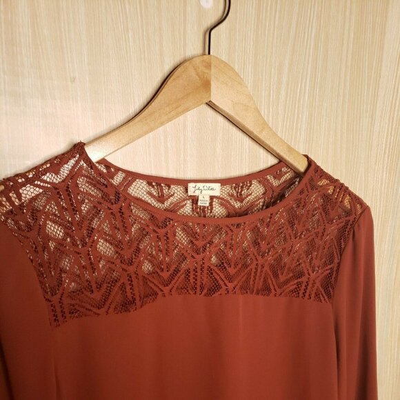 Lily White Womens Brown Flowy High Low Blouse Large - Picture 3 of 8